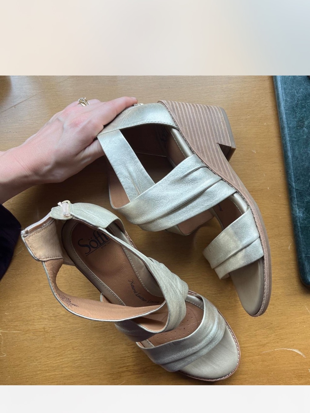 Metallic Silver Strappy Block Heel Sandals - Women 10 - Picture 3 of 5
